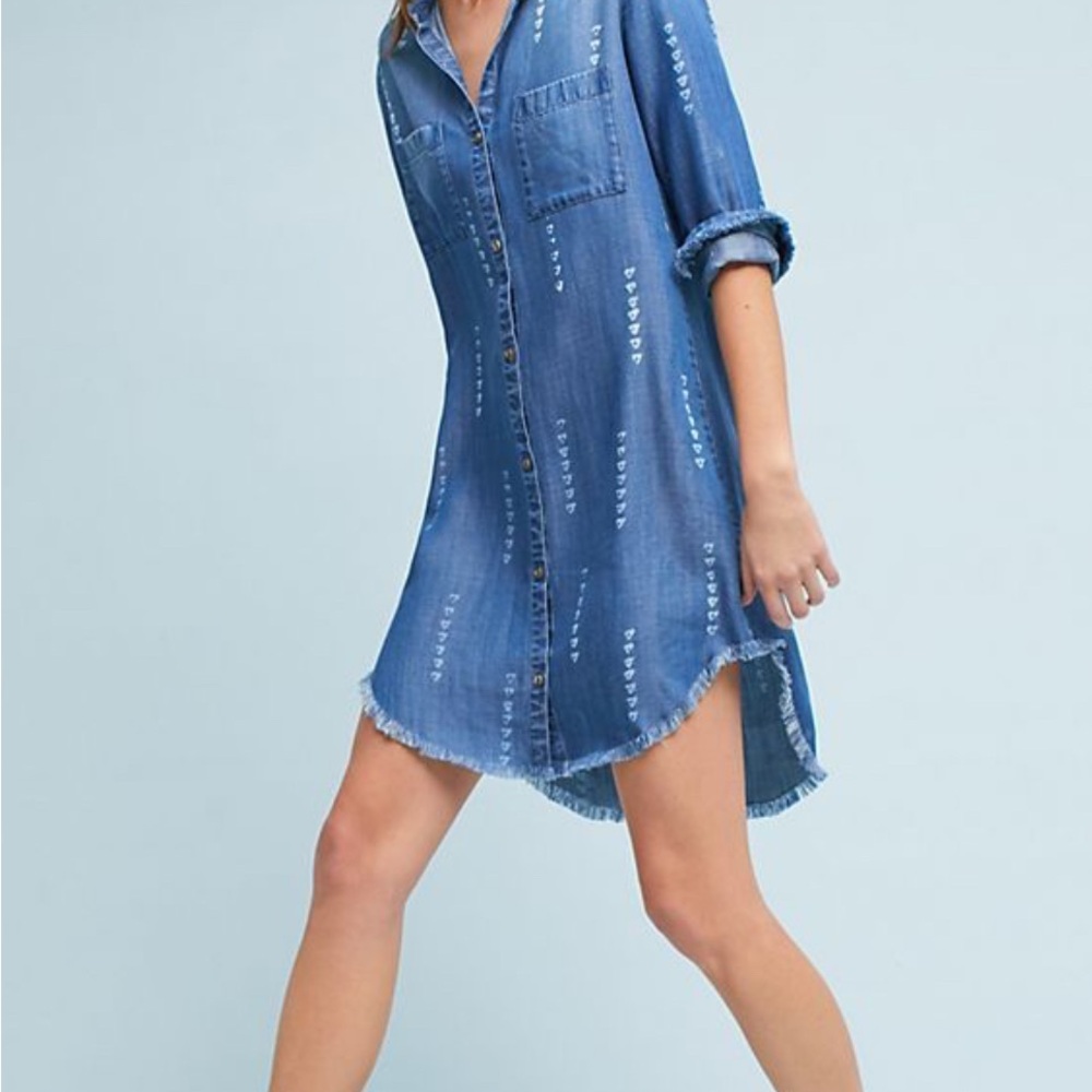 Cloth & Stone Indigo Raw Hem Shirt Dress in Small
